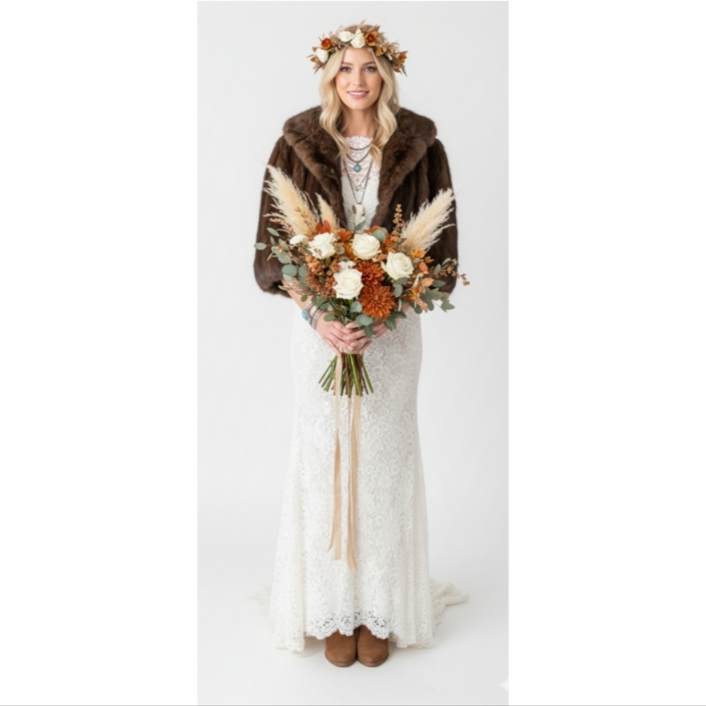 *SOLD* Vintage The Halle Bros. Co. Mink Fur Stole Wrap Boho Wedding - Picture 1 of 12